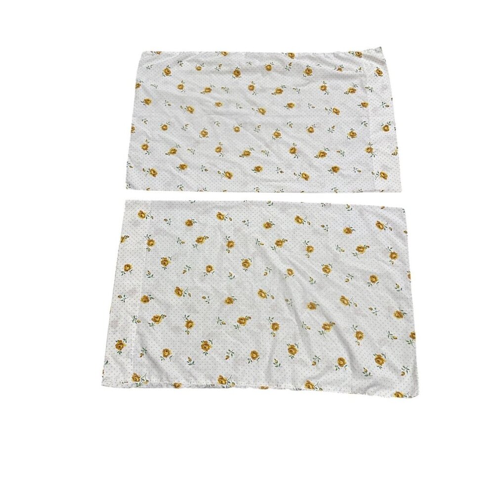 Vintage Cannon Monticello Pillowcases Yellow Rose Polka Dot Set of 2 No-Iron Mus